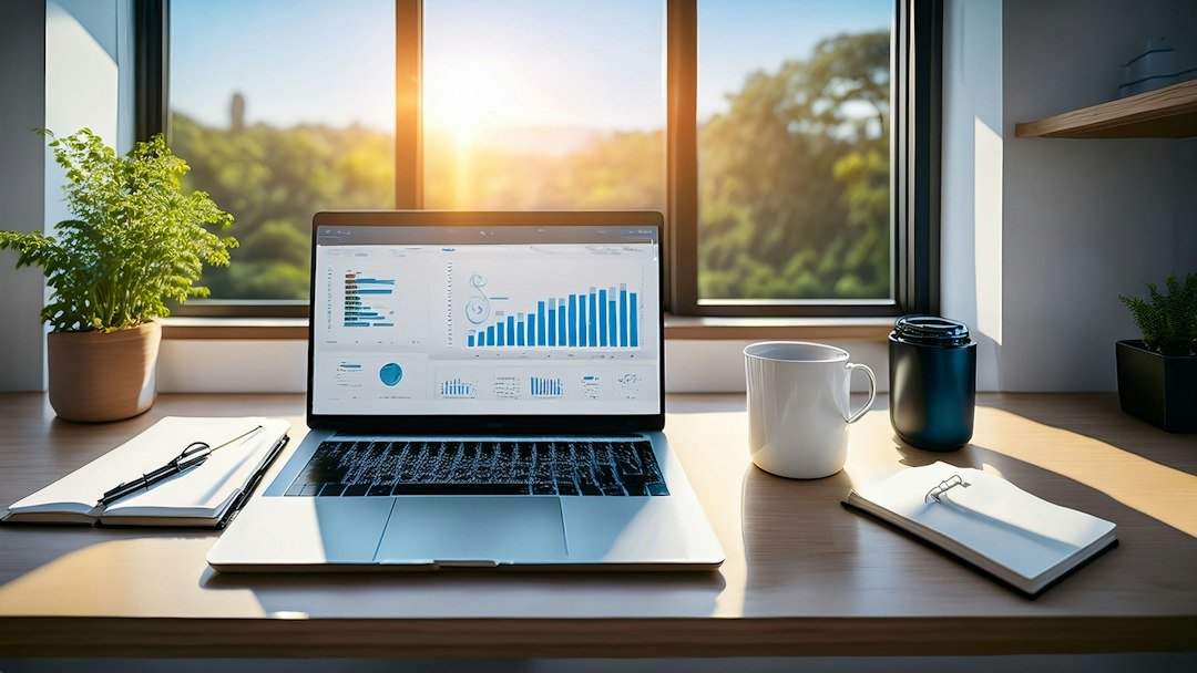 Laptop with analytics dashboard representing AI search optimization and digital marketing